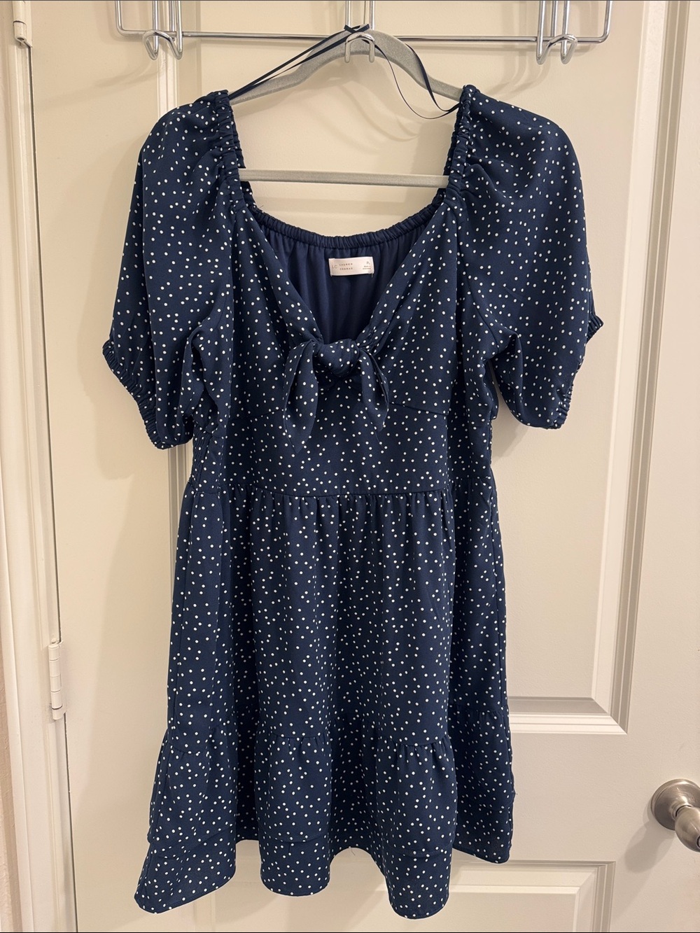 LC Lauren Conrad Navy and White Dot Tie-Front Casual Dress